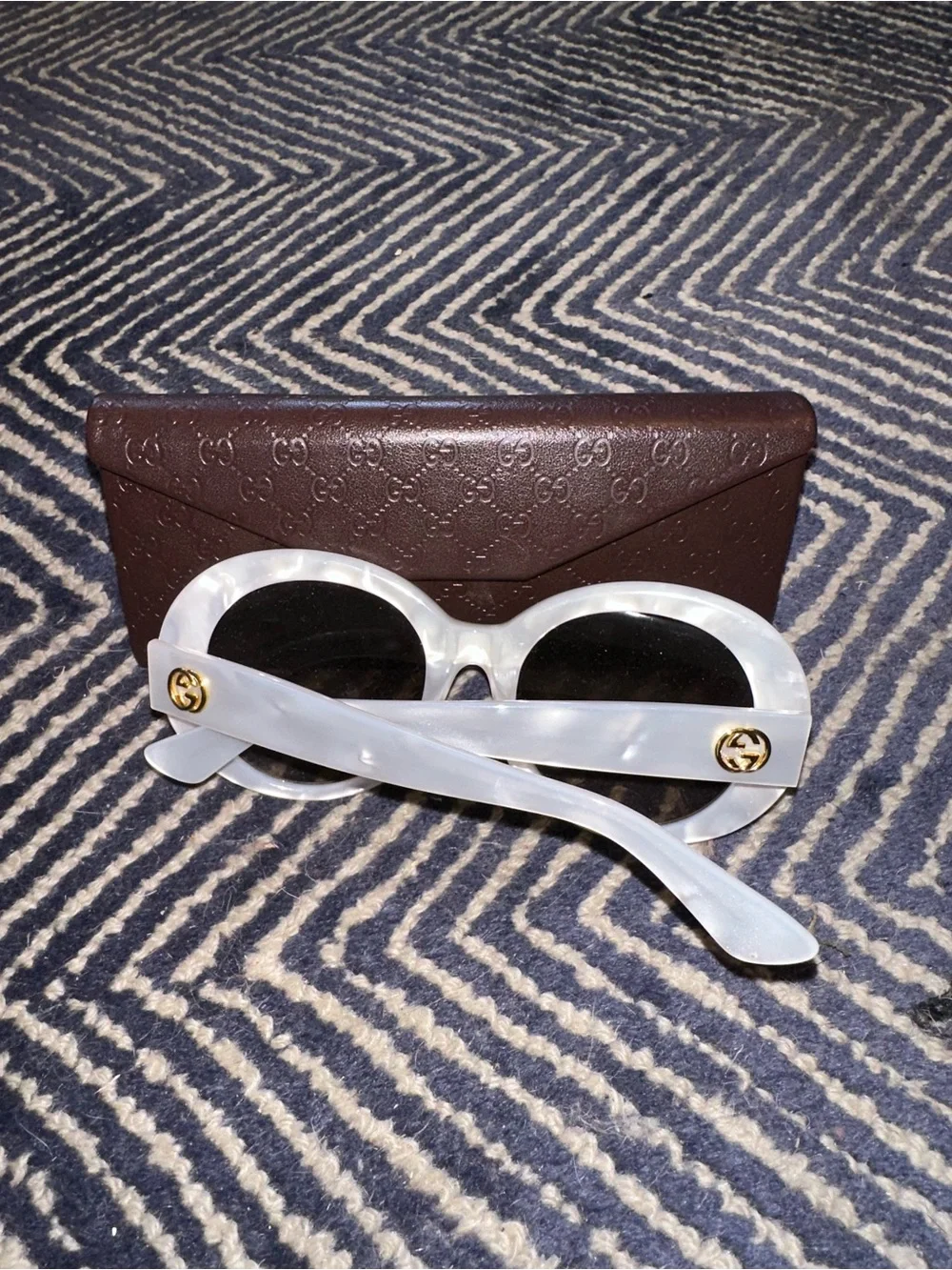 Gucci White Round Oversized Sunglasses with Brown Lenses